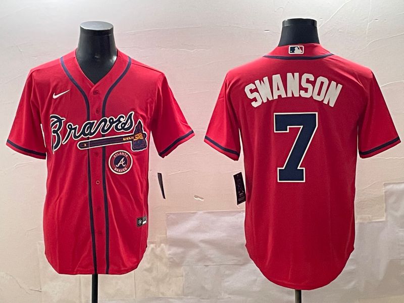 Men Atlanta Braves #7 Swanson Red Game 2025 Nike MLB Jersey style 4
